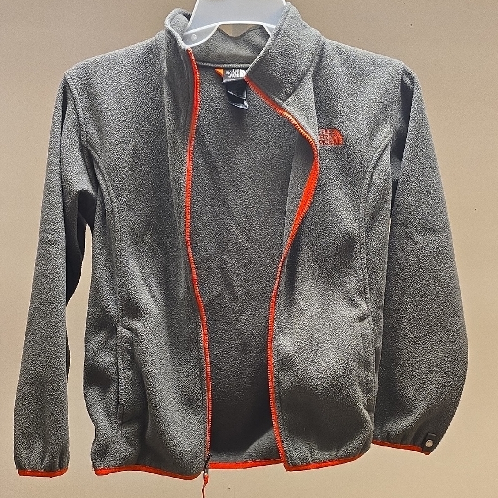 The North Face Kids Charcoal Fleece Jacket with Orange Trim